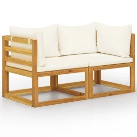 Banco de jardín de 2 plazas con cojines blanco crema de vidaXL, Bancos de jardín - Ref: Foro24-3068852, Precio: 212,91 €, Des...