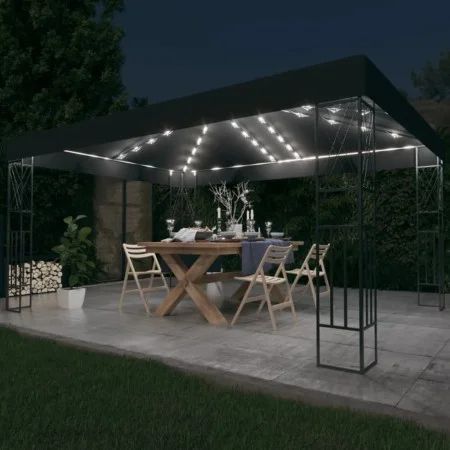 Cenador con tira de luces LED 3x4 m tela gris antracita de vidaXL, Carpas y cenadores - Ref: Foro24-3070329, Precio: 223,21 €...