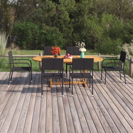 Juego de comedor de jardín 7 piezas ratán sintético negro de vidaXL, Conjuntos de jardín - Ref: Foro24-3070772, Precio: 438,3...