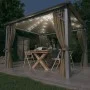 Cenador con cortina y tira de luz aluminio taupé 300x300 cm de vidaXL, Carpas y cenadores - Ref: Foro24-3070334, Precio: 493,...