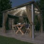 Cenador con cortina y tira de luz aluminio taupé 300x300 cm de vidaXL, Carpas y cenadores - Ref: Foro24-3070334, Precio: 487,...