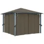 Cenador con cortina y tira de luz aluminio taupé 300x300 cm de vidaXL, Carpas y cenadores - Ref: Foro24-3070334, Precio: 493,...
