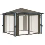 Cenador con cortina y tira de luz aluminio taupé 300x300 cm de vidaXL, Carpas y cenadores - Ref: Foro24-3070334, Precio: 493,...