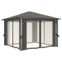 Cenador con cortina y tira de luz aluminio taupé 300x300 cm de vidaXL, Carpas y cenadores - Ref: Foro24-3070334, Precio: 487,...