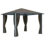 Cenador con cortina y tira de luz aluminio taupé 300x300 cm de vidaXL, Carpas y cenadores - Ref: Foro24-3070334, Precio: 493,...