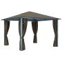 Cenador con cortina y tira de luz aluminio taupé 300x300 cm de vidaXL, Carpas y cenadores - Ref: Foro24-3070334, Precio: 487,...