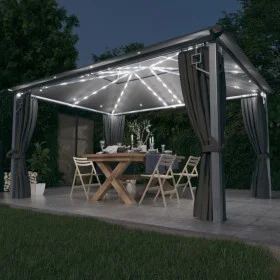 Cenador cortina y tira de luz LED aluminio antracita 400x300cm de vidaXL, Carpas y cenadores - Ref: Foro24-3070336, Precio: 5...