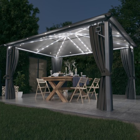 Cenador cortina y tira de luz LED aluminio antracita 400x300cm de vidaXL, Carpas y cenadores - Ref: Foro24-3070336, Precio: 5...