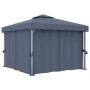 Cenador con cortina y tira de luces aluminio antracita 3x3 m de vidaXL, Carpas y cenadores - Ref: Foro24-3070347, Precio: 540...