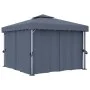Cenador con cortina y tira de luces aluminio antracita 3x3 m de vidaXL, Carpas y cenadores - Ref: Foro24-3070347, Precio: 525...
