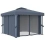 Cenador con cortina y tira de luces aluminio antracita 3x3 m de vidaXL, Carpas y cenadores - Ref: Foro24-3070347, Precio: 525...