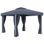 Cenador con cortina y tira de luces aluminio antracita 3x3 m de vidaXL, Carpas y cenadores - Ref: Foro24-3070347, Precio: 540...