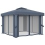 Cenador con cortina y tira de luces aluminio antracita 3x3 m de vidaXL, Carpas y cenadores - Ref: Foro24-3070347, Precio: 540...