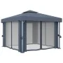 Cenador con cortina y tira de luces aluminio antracita 3x3 m de vidaXL, Carpas y cenadores - Ref: Foro24-3070347, Precio: 525...