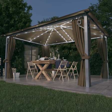 Cenador con cortina y tira de luz LED aluminio taupé 400x300cm de vidaXL, Carpas y cenadores - Ref: Foro24-3070337, Precio: 4...
