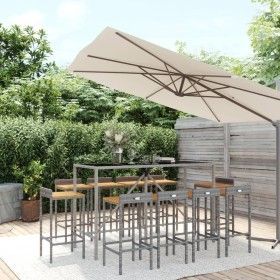 Mesa y taburetes altos jardín 11 pzas madera y ratán PE gris de vidaXL, Conjuntos de jardín - Ref: Foro24-3187683, Precio: 51...