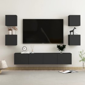 Set de muebles de salón TV 6 pzas madera de ingeniería negro en Muebles TV | Comprar online en Foru.es