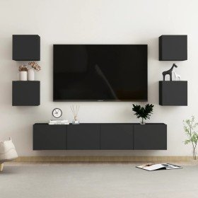 Set de muebles de salón TV 6 pzas madera de ingeniería negro en Muebles TV | Comprar online en Foru.es