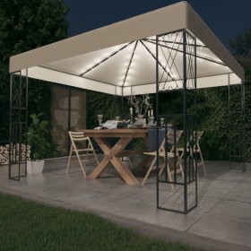Cenador con tira de luces LED 3x3 m tela color crema de vidaXL, Carpas y cenadores - Ref: Foro24-3070326, Precio: 257,50 €, D...
