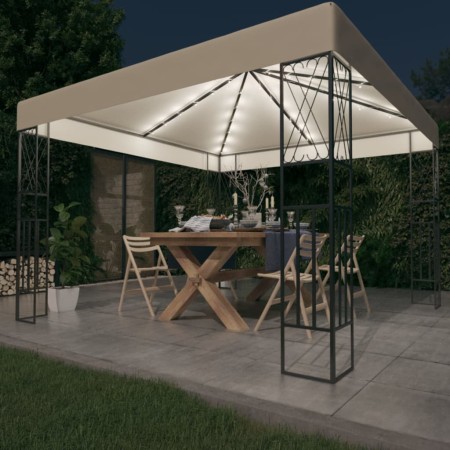 Cenador con tira de luces LED 3x3 m tela color crema de vidaXL, Carpas y cenadores - Ref: Foro24-3070326, Precio: 257,50 €, D...