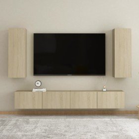 Set de muebles salón TV 4 pzas madera ingeniería roble Sonoma en Muebles TV | Comprar online en Foru.es