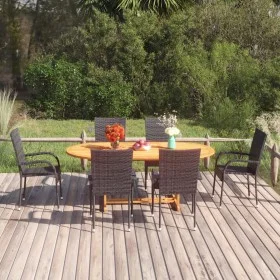 Set de comedor de jardín de 7 piezas ratán sintético negro de vidaXL, Conjuntos de jardín - Ref: Foro24-3070758, Precio: 604,...
