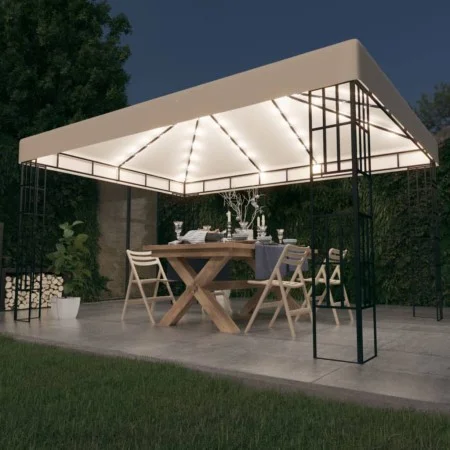 Cenador con tira de luces LED 3x4 m crema de vidaXL, Carpas y cenadores - Ref: Foro24-3070321, Precio: 223,47 €, Descuento: %