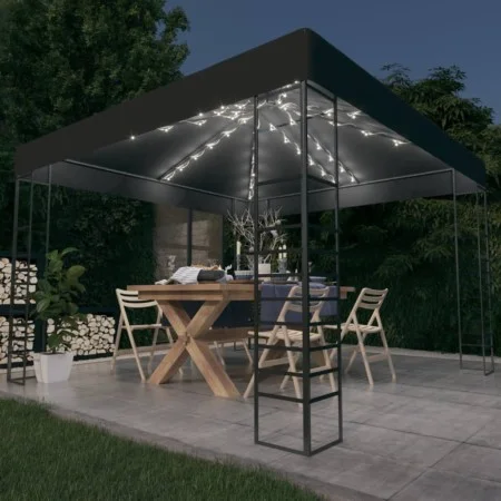 Carpa cenador de jardín con tira de luces LED 3x3 m antracita de vidaXL, Carpas y cenadores - Ref: Foro24-3070306, Precio: 27...
