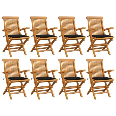 Sillas de jardín 8 uds madera maciza de teca con cojines negros de vidaXL, Sillas de jardín - Ref: Foro24-3072896, Precio: 65...