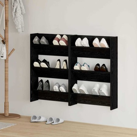 Armario Zapatero con estante 2 pcs Roble Negro 60 x 18 x 90 cm en Zapateros y organizadores de calzado | Comprar online en Foru.