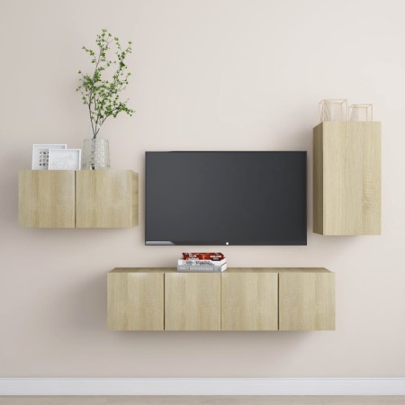 Set de muebles salón TV 4 pzas madera ingeniería roble Sonoma en Muebles TV | Comprar online en Foru.es