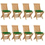 Sillas de jardín 8 uds madera maciza de teca con cojines verdes de vidaXL, Sillas de jardín - Ref: Foro24-3072937, Precio: 48...