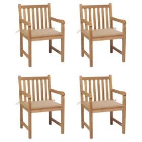 Sillas de jardín 4 uds madera maciza de teca con cojines beige de vidaXL, Sillas de jardín - Ref: Foro24-3073007, Precio: 615...