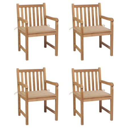 Sillas de jardín 4 uds madera maciza de teca con cojines beige de vidaXL, Sillas de jardín - Ref: Foro24-3073007, Precio: 615...