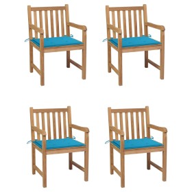 Sillas de jardín 4 uds madera maciza de teca con cojines azules de vidaXL, Sillas de jardín - Ref: Foro24-3073008, Precio: 59...