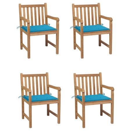 Sillas de jardín 4 uds madera maciza de teca con cojines azules de vidaXL, Sillas de jardín - Ref: Foro24-3073008, Precio: 59...