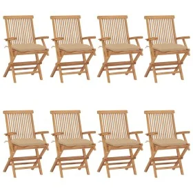 Sillas de jardín 8 uds madera maciza de teca con cojines beige de vidaXL, Sillas de jardín - Ref: Foro24-3072907, Precio: 630...