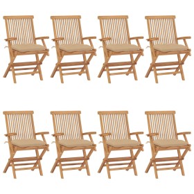 Sillas de jardín 8 uds madera maciza de teca con cojines beige de vidaXL, Sillas de jardín - Ref: Foro24-3072907, Precio: 655...