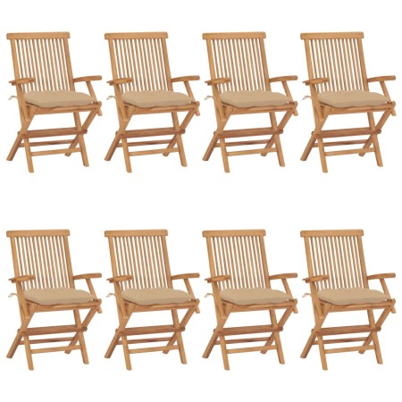 Sillas de jardín 8 uds madera maciza de teca con cojines beige de vidaXL, Sillas de jardín - Ref: Foro24-3072907, Precio: 655...