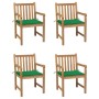 Sillas de jardín 4 uds madera maciza de teca con cojines verdes de vidaXL, Sillas de jardín - Ref: Foro24-3073009, Precio: 60...