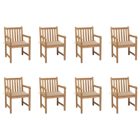 Sillas de jardín 8 uds madera maciza de teca cojines beige de vidaXL, Sillas de jardín - Ref: Foro24-3073061, Precio: 1,00 €,...
