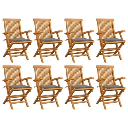 Sillas de jardín 8 uds madera maciza de teca con cojines grises de vidaXL, Sillas de jardín - Ref: Foro24-3072890, Precio: 65...