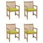 Sillas de jardín 4 uds madera de teca y cojines verde brillante de vidaXL, Sillas de jardín - Ref: Foro24-3073015, Precio: 60...