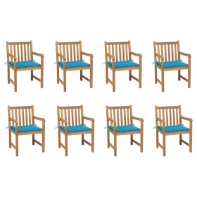 Sillas de jardín 8 uds madera maciza de teca cojines azul de vidaXL, Sillas de jardín - Ref: Foro24-3073062, Precio: 1,00 €, ...