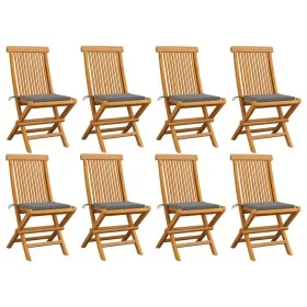 Sillas de jardín 8 uds madera maciza de teca con cojines grises de vidaXL, Sillas de jardín - Ref: Foro24-3072918, Precio: 48...