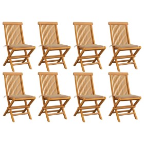 Sillas de jardín 8 unidades teca maciza con cojines beige de vidaXL, Sillas de jardín - Ref: Foro24-3072920, Precio: 515,62 €...