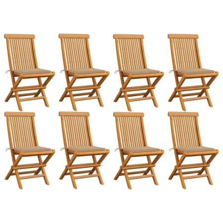 Sillas de jardín 8 unidades teca maciza con cojines beige de vidaXL, Sillas de jardín - Ref: Foro24-3072920, Precio: 515,62 €...