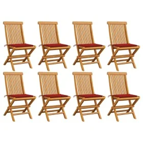 Sillas de jardín 8 unidades teca maciza con cojines rojos de vidaXL, Sillas de jardín - Ref: Foro24-3072923, Precio: 494,66 €...