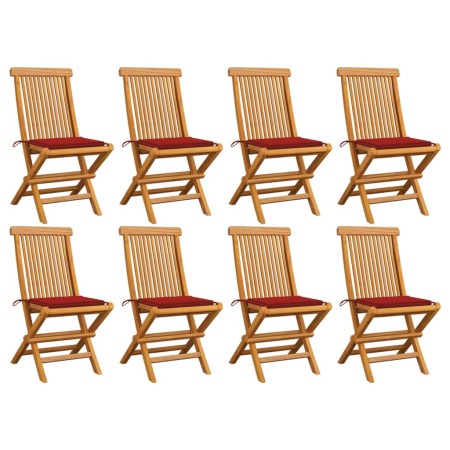 Sillas de jardín 8 unidades teca maciza con cojines rojos de vidaXL, Sillas de jardín - Ref: Foro24-3072923, Precio: 526,92 €...