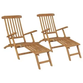 Tumbonas con reposapiés 2 unidades madera maciza de teca de vidaXL, Tumbonas - Ref: Foro24-3073291, Precio: 428,21 €, Descuen...